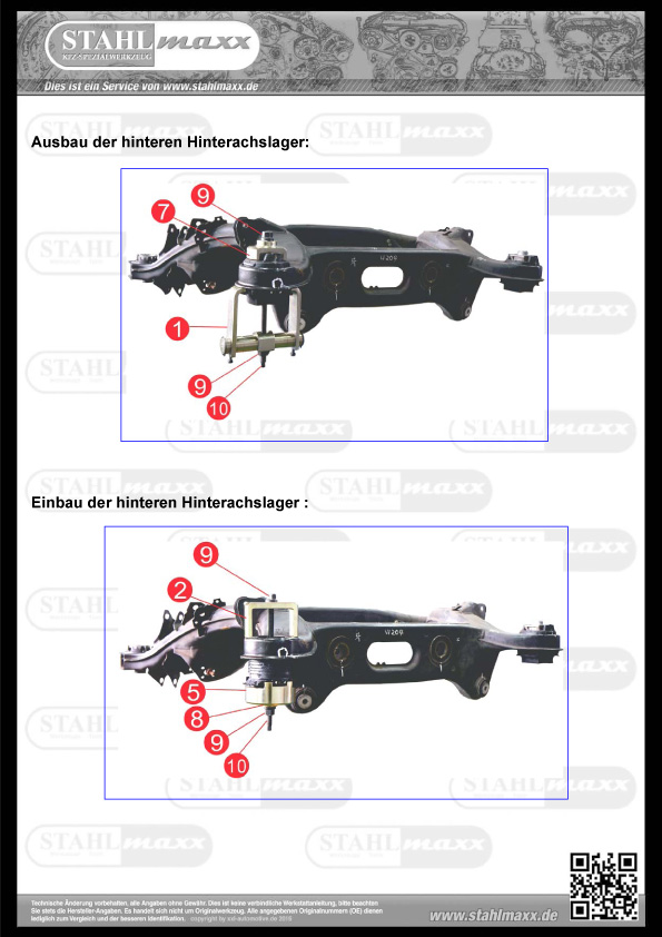 Hinterachslager Lagerbuchsen Werkzeug MB W204 C204 S204 C218 W212 S212 C207 A207